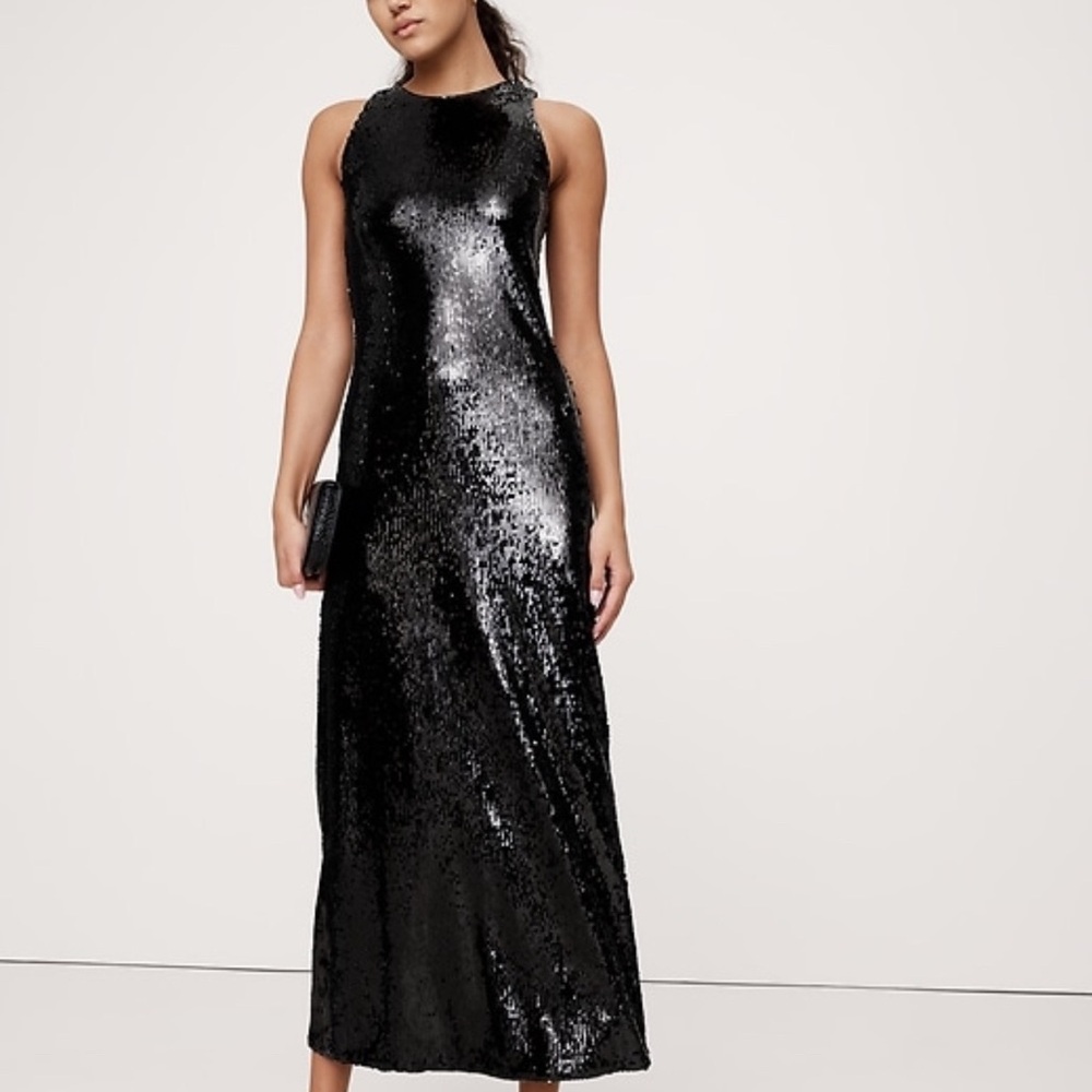Banana Republic Black Sequin Maxi Dress